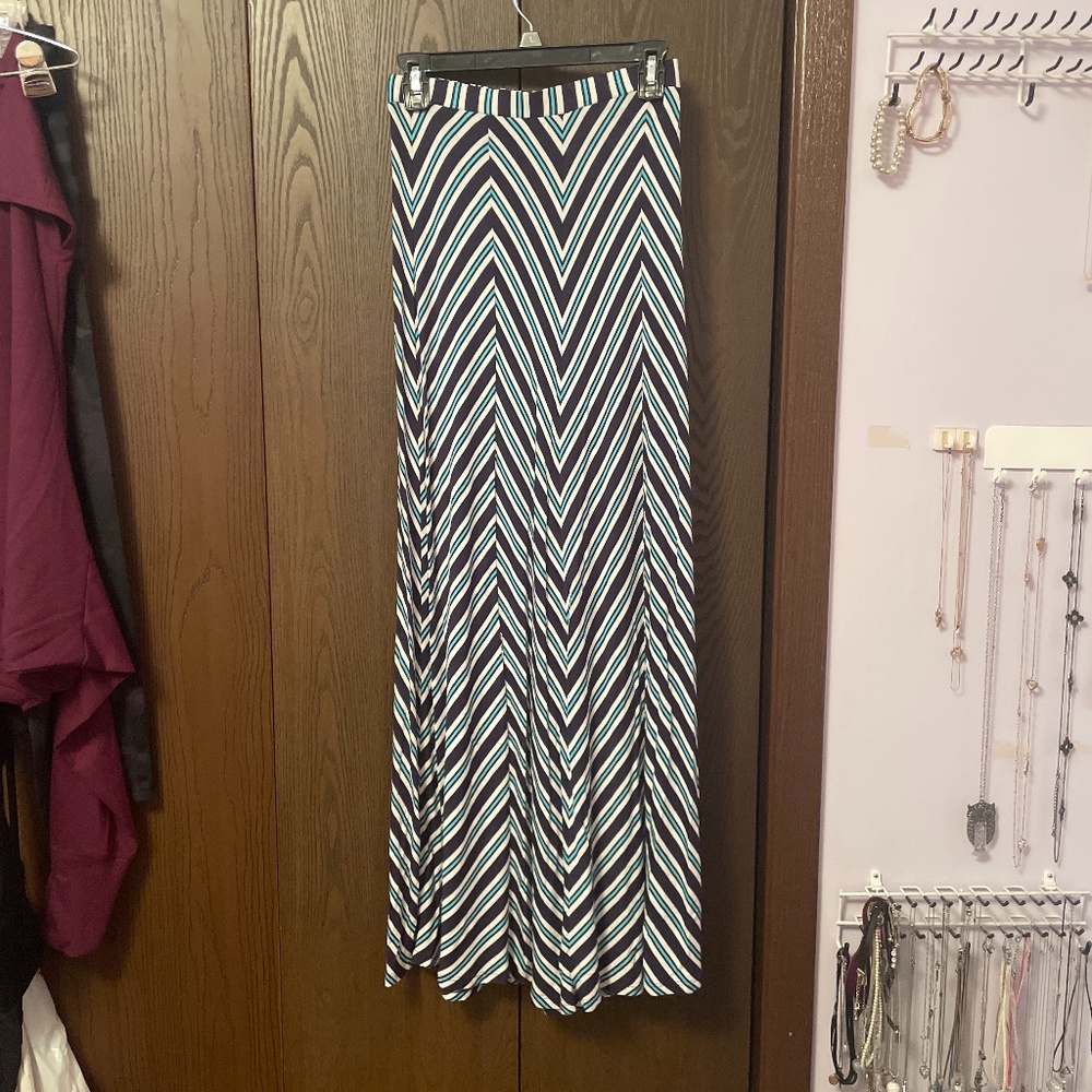 Blue Chevron Maxi Skirt